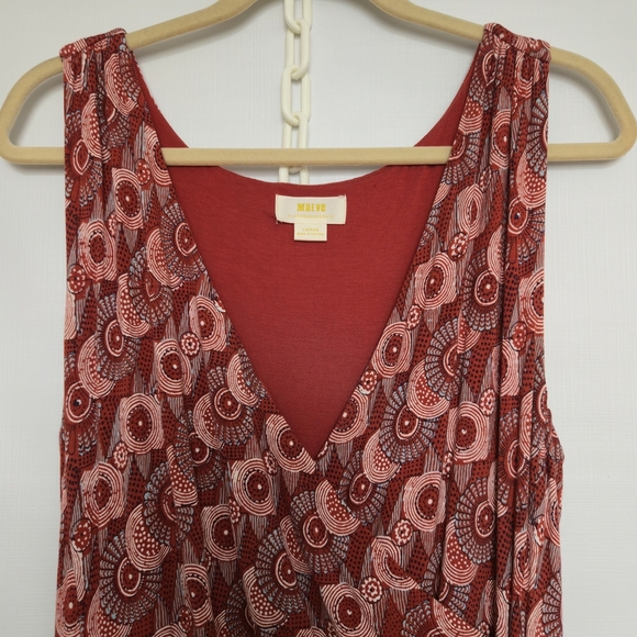MAEVE (Anthropologie) Yvette Ruched Dress Women Geometric Design Rust Sz Large - Picture 4 of 13